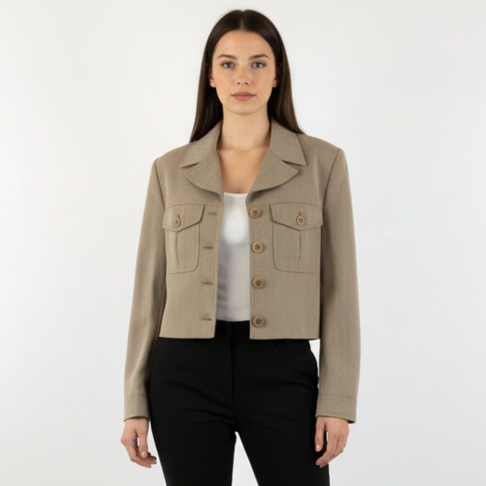 Georgiou Vintage Tan Cropped Military Structured Blazer Jacket
